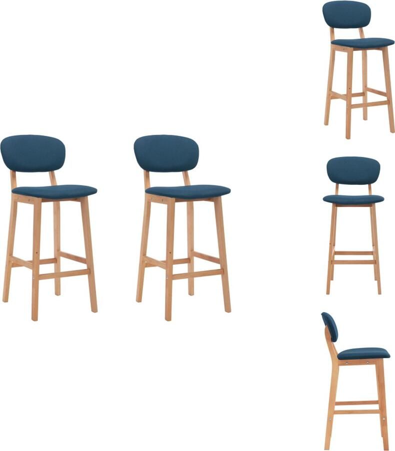 VidaXL Barstoelenset Blauw Stof Massief beukenhout 45x47x92cm Voetensteun Barkruk
