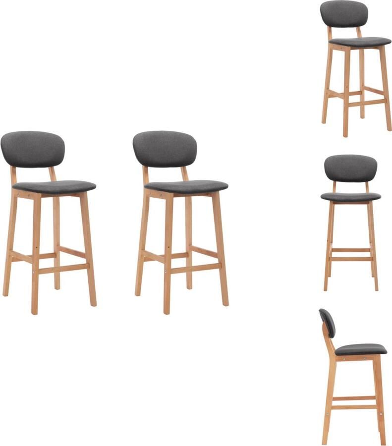 VidaXL Barstoelen Set van 2 Donkergrijs 45x47x92cm Stoffen bekleding Massief beukenhout Barkruk