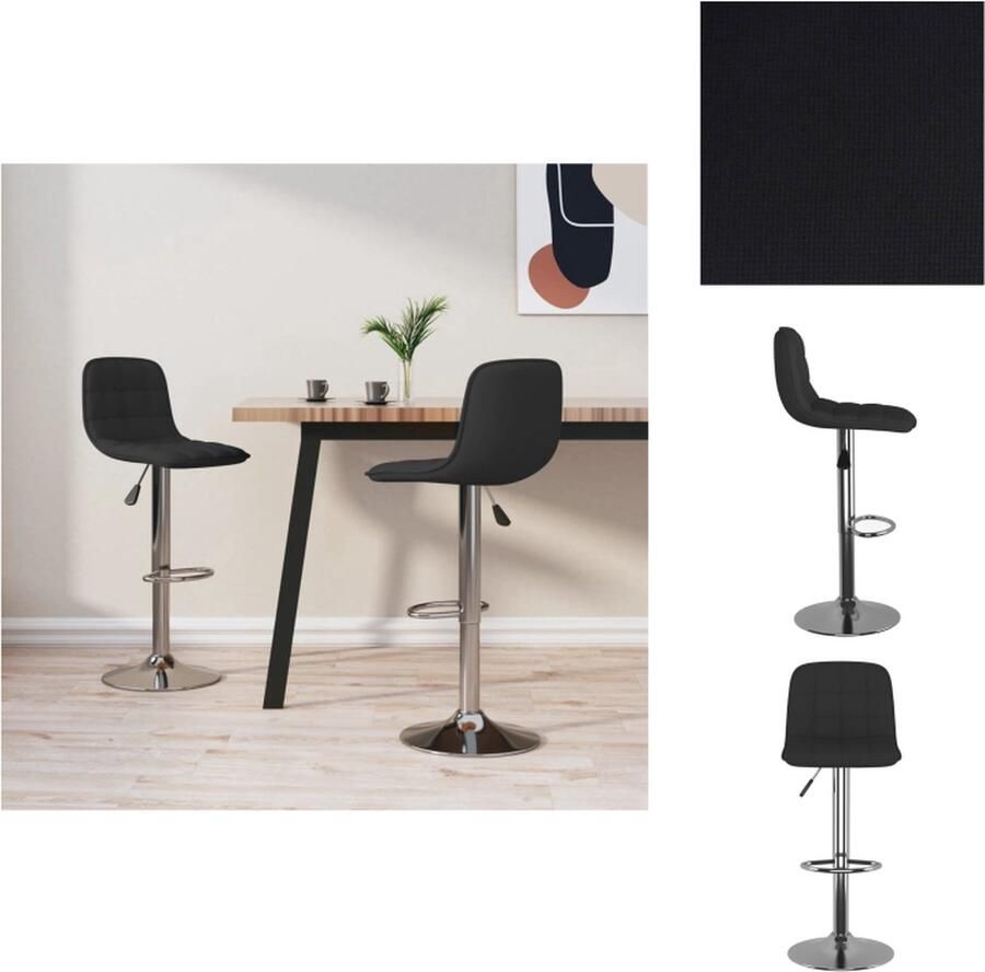 The Living Store Barkrukken Zwart 42.5 x 45 x 84-105 cm Verchroomd staal en stof (100% polyester) 360 graden draaibaar Barstühlen Stoelen Barkrukken Zwenkbare Stoelen Hoge Stoelen