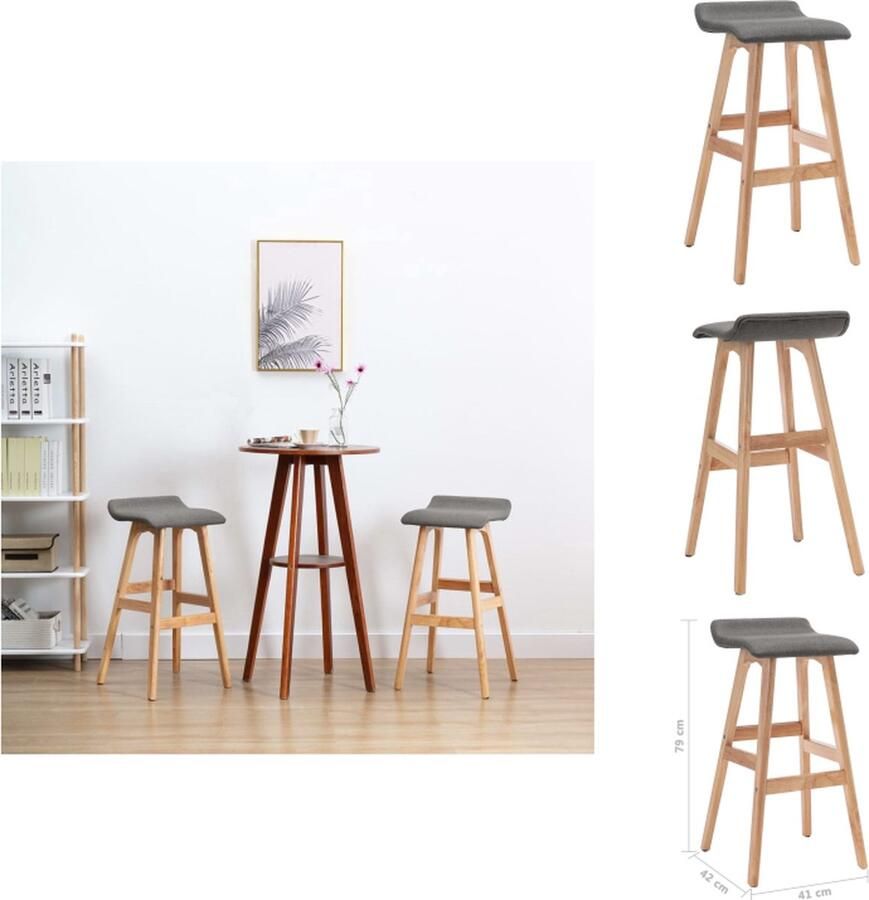 The Living Store Barstoel Donkergrijs Lichtbruin Stof Beukenhout 41x42x79cm Ingebouwde voetensteun Eenvoudige montage - Foto 2