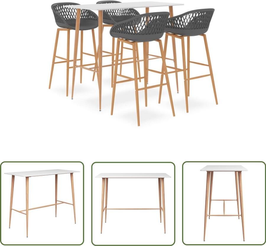 VidaXL 5-delige Barset Wit & Grijs Modern Design Bartafel Barstoel Keuken Meubilair Eetkamermeubels Lounge Meubel