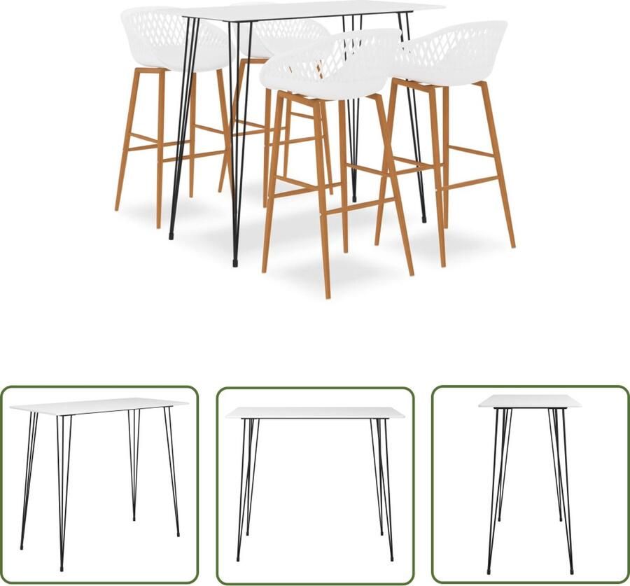The Living Store Bartafelset wit MDF metaal 120 x 60 x 105 cm PP metaal 48 x 47.5 x 95.5 cm 74.5 cm zithoogte Bartafel Barstoel Keukenbar Bistro Meubilair Eetkamermeubel