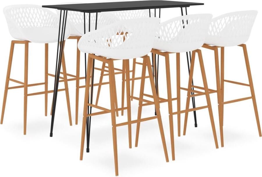 The Living Store 7-delige Barset zwart en wit Bartafel Barstoel Loungehoek Bistro Meubilair Industriële Woonstijl