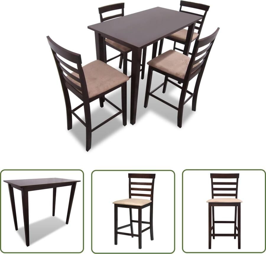 The Living Store Bartafel Houtfineer 110x60x90.8 cm 4 Barstoelen Bruin Bartafel Barstoel Eettafel Eetkamermeubel Houten Meubels