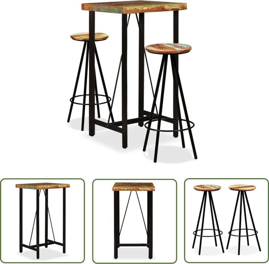 The Living Store IndustriÃle Bartafel en Barkrukken Gerecycled Hout Robuust en Duurzaam 60x60x107cm Industriele Bartafel Barstoel Houten Bartafel Vintage Bartafel Bruine Bartafel