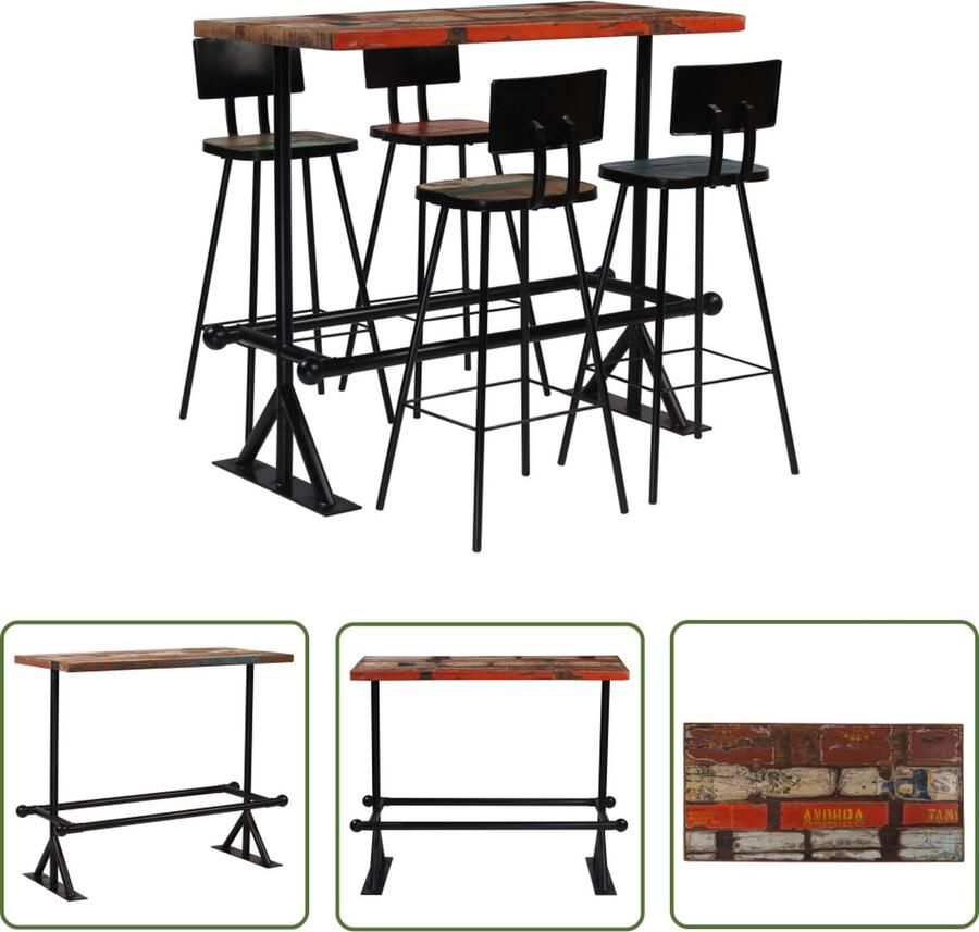 The Living Store Barset Massief gerecycled hout IndustriÃle stijl 120x60x107cm 4 barstoelen Industriele Meubels Barstoel Bartafel Vintage Meubels Recycled Wood Furniture
