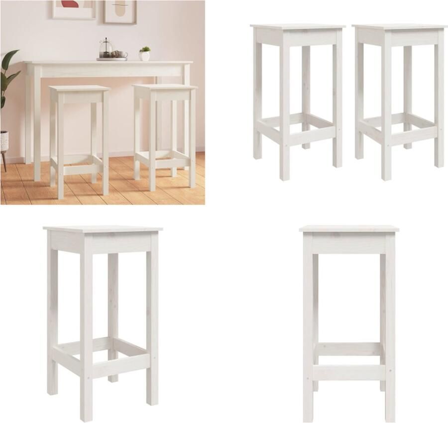 VidaXL -Barstoelen-2-st-40x40x78-cm-massief-grenenhout-wit - Foto 2