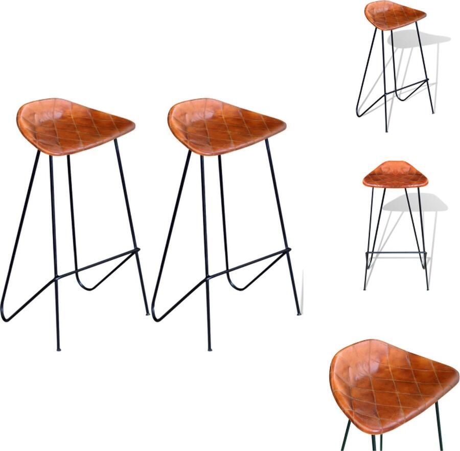 VidaXL Barstoelen 2 st echt leer zwart en bruin Barkruk Barkrukken Bar Kruk Bar Krukken