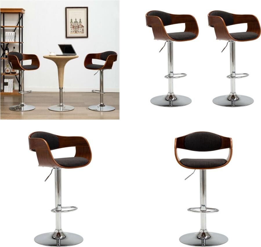VidaXL Barstoelen 2 st gebogen hout en stof grijs Barstoel Barstoelen Stoel Stoelen
