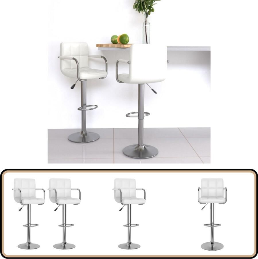 VidaXL Barstoelen 2 st kunstleer wit Barstoel Barkruk Keukenstoel Eetkamerstoel Designstoel Comfortabele Stoel Robuuste Stoel Draaibare Stoel Hoogteverstelbare Stoel Voetenbank