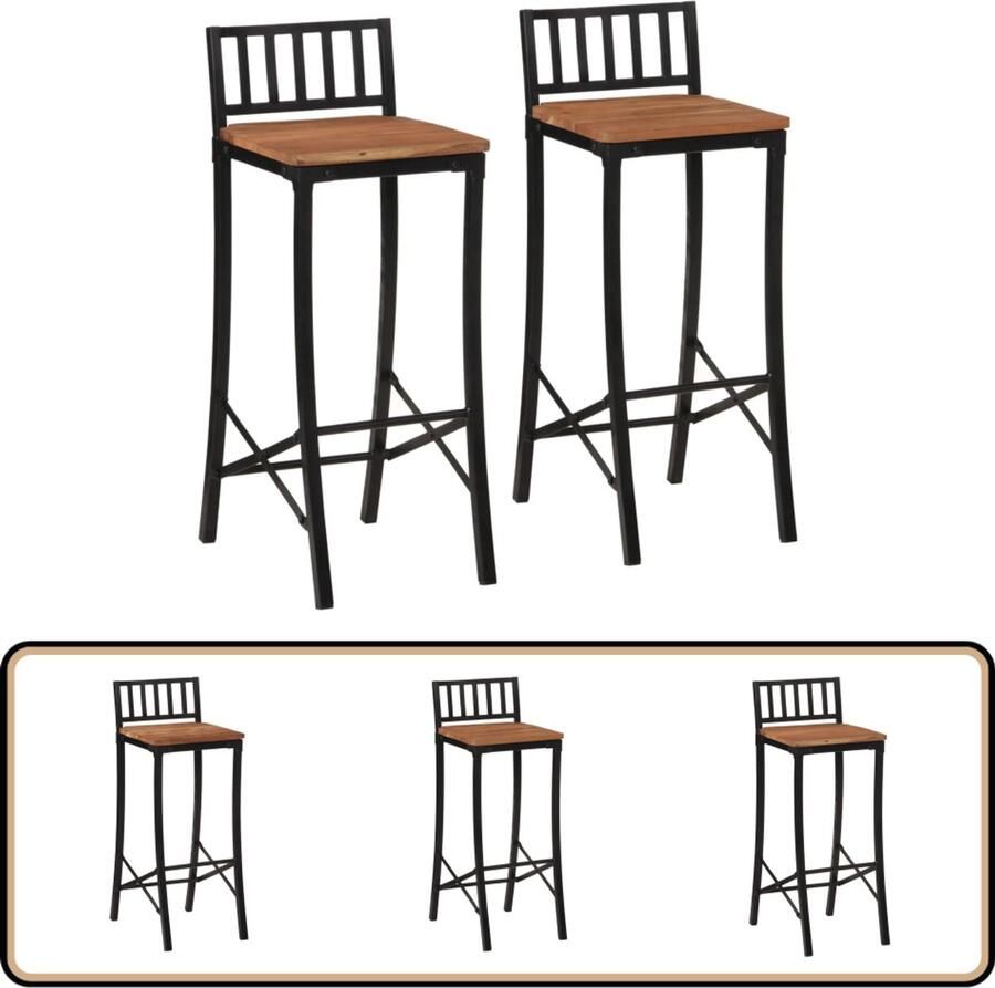 VidaXL Barstoelen 2 st Massief acaciahout 92 cm Barstoel Rustieke Meubels Acacia Hout Eetkamerstoel Keukenstoel