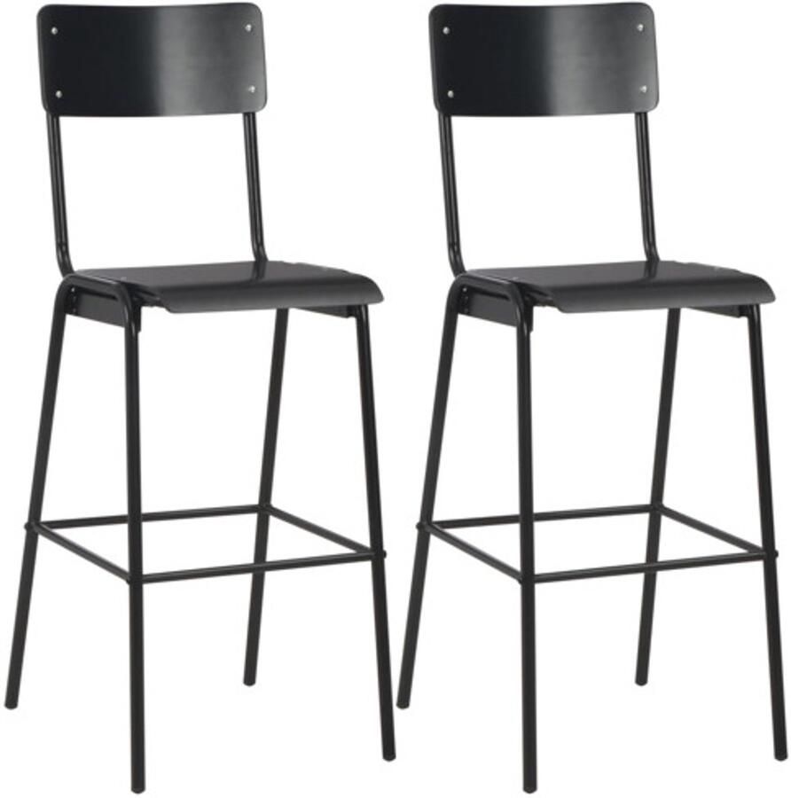 VidaXL -Barstoelen-2-st-massief-multiplex-staal-zwart
