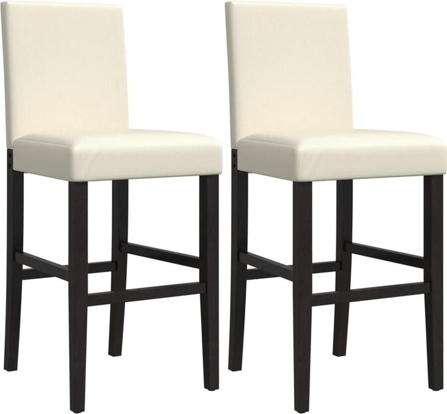 The Living Store Barstoelen 2 st massief rubberhout en kunstleer Barkruk Krukje Barstool Keukenstoel Eetkamerstoel - Foto 4