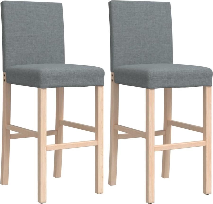 VidaXL Barstoelen 2 st Massief rubberhout en stof Barstooi Barkruk Keukenstoel Eetkamerstoel Woonkamerstoel