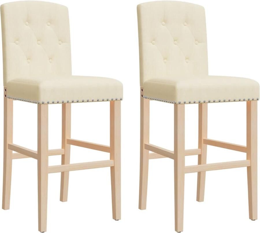 VidaXL -Barstoelen-2-st-massief-rubberhout-en-stof