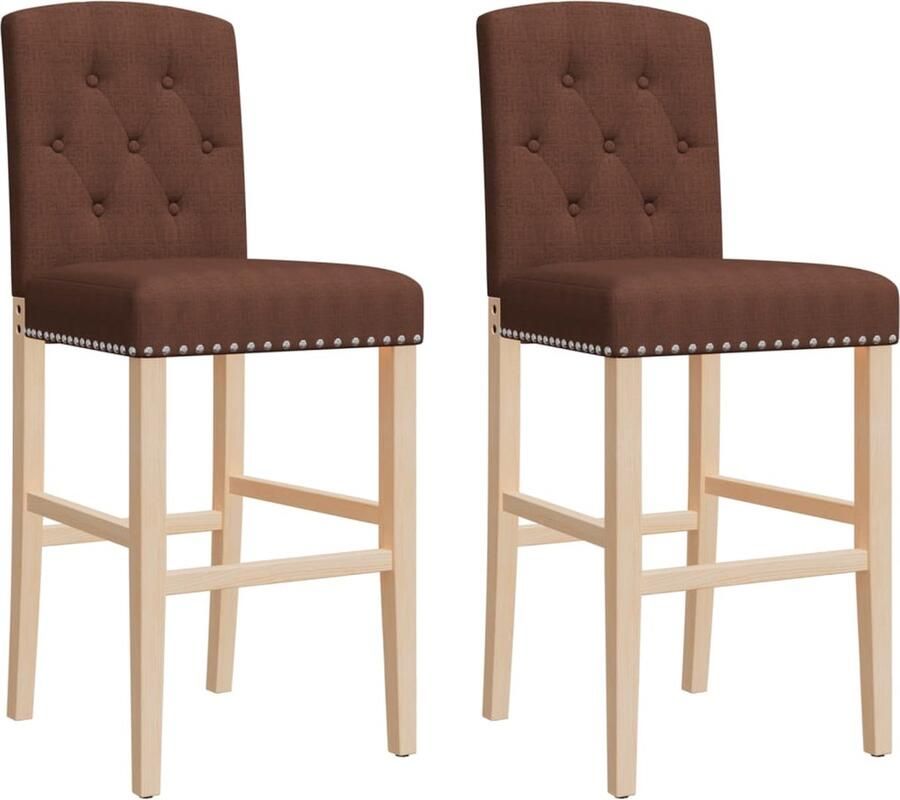 The Living Store Barkrukken Set Bruin 43.5 x 52 x 114 cm Stabiel Rubberhout Ademende Stof Incl 2 Stoelen Barkruk Bruine Barkruk Houten Barkruk Moderne Barkruk Eetkamerbarstols - Foto 2