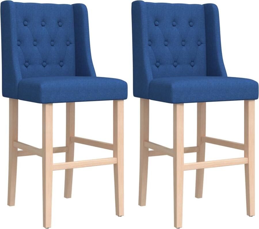 VidaXL Barstoelen 2 stuks Massief rubberhout Barstooi Barkrukken Cafetafel Stoel Eetkamerstoel Keukenstoel Blauwe Stoel Houten Stoel