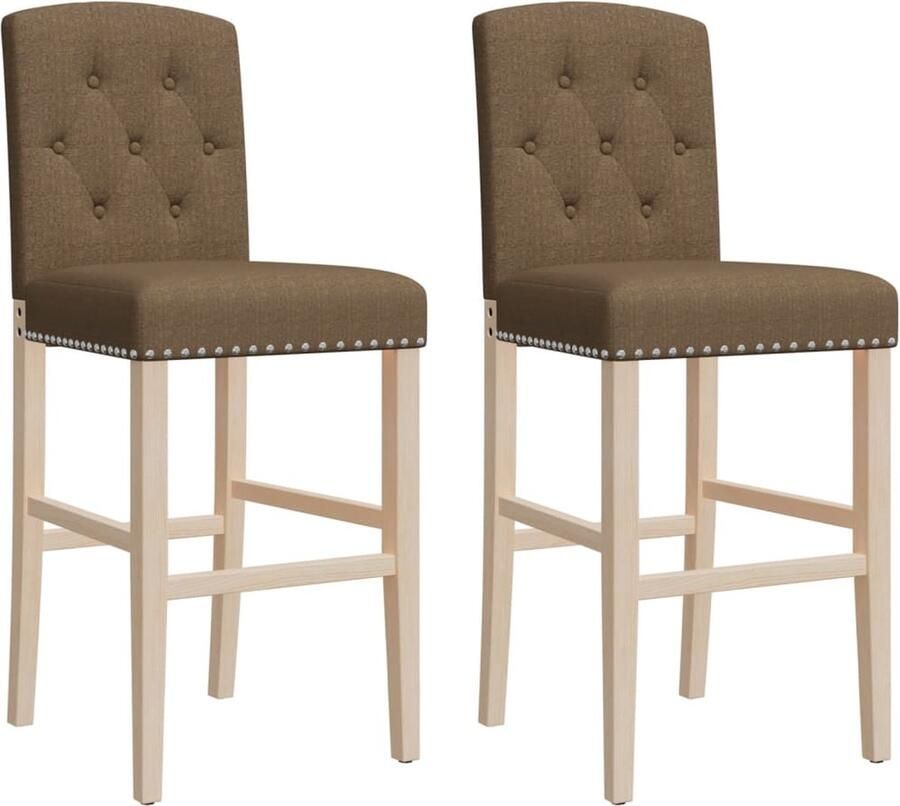 VidaXL Barstoelen 2 stuks Massief hout & stof Barstoelen Keukenbarkruk Eetkamerstoel Design Meubilair Rubberhouten Stoel Taupe Kleur