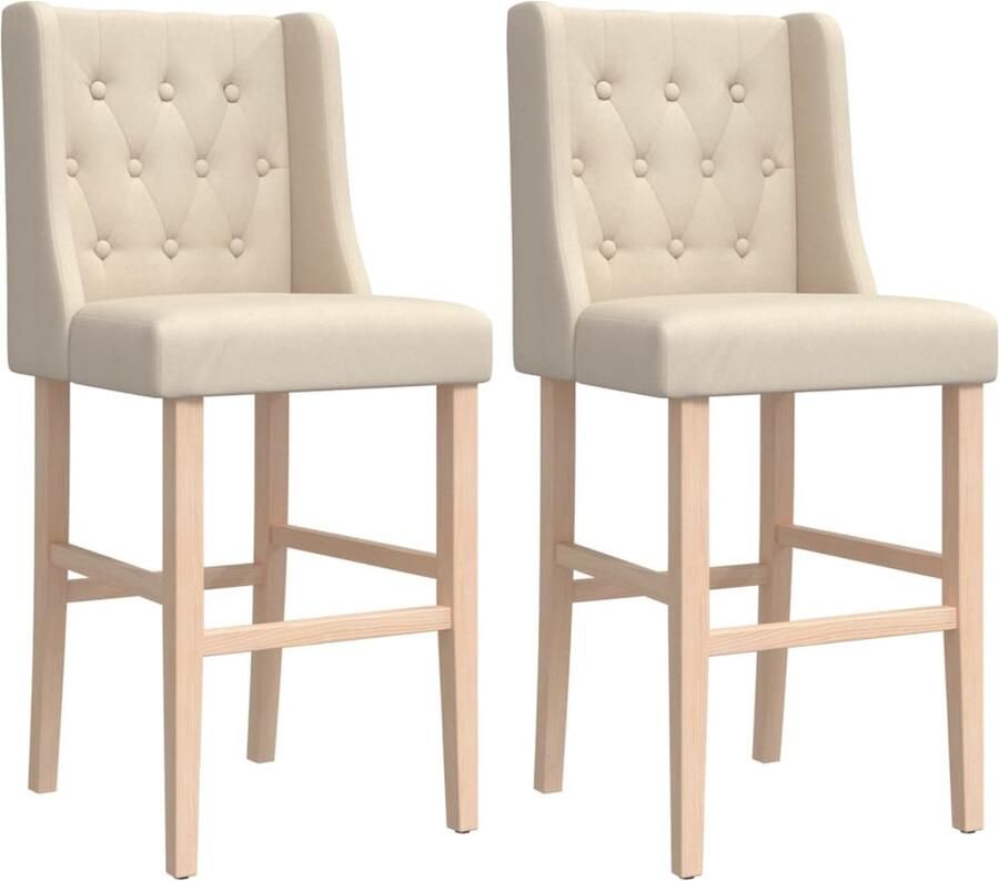 The Living Store Barstoelen 2 st massief rubberhout en stof Barkrukken Barstoelen Houten Barkrukken Krukken Eetkamerstoelen