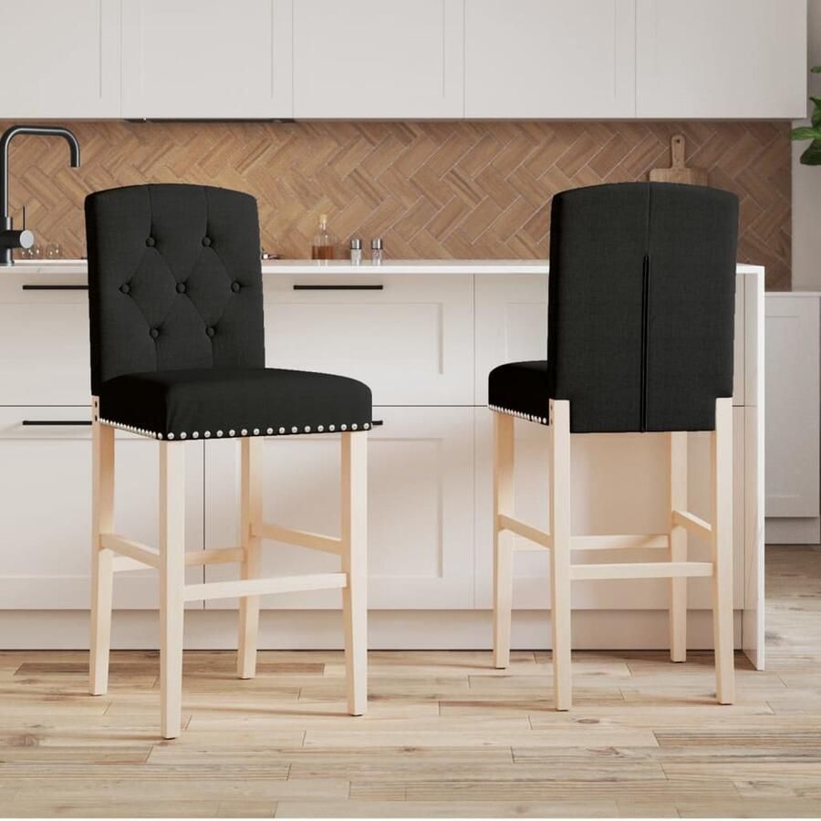 VidaXL Barstoelen 2 st zwart massief rubberhout Barstoel Barkruk Eetkamerstoel Keukenstoel Zwarte Stoel Moderne Stoel Houten Stoel - Foto 2