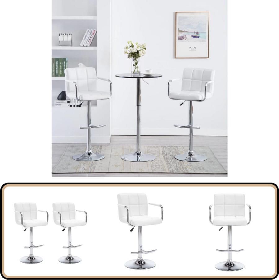VidaXL Barstoelen 2 stuks Kunstleer Wit Barstoel Barkruk Keukenstoel Eetkamerstoel Design Stoel Witte Stoel Kunstleder Stoel Hoge Stoel Adjustable Height Chair Lounge Stool Dining Room Furniture Living Room Furniture