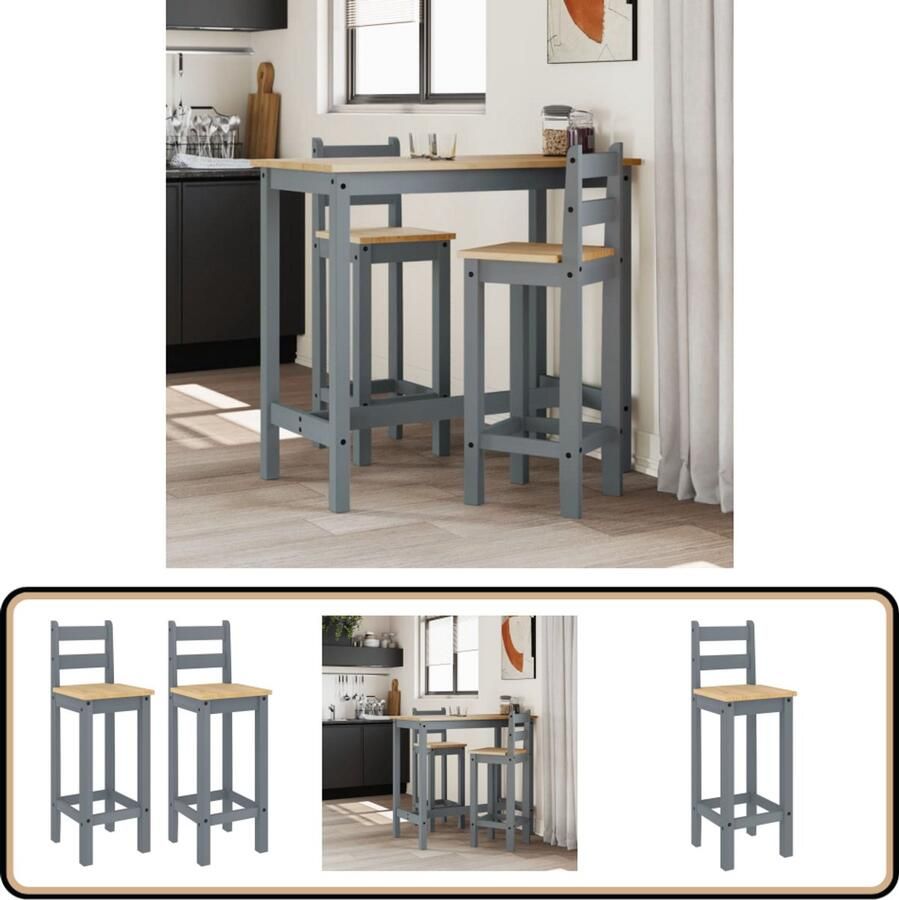 VidaXL Barstoelen 2 stuks Massief grenenhout Grijs Barstoel Rustieke Meubels Granenhouten Meubels Bruine Barstoelen Grijs Eetkamerstoelen Keukenstoelen