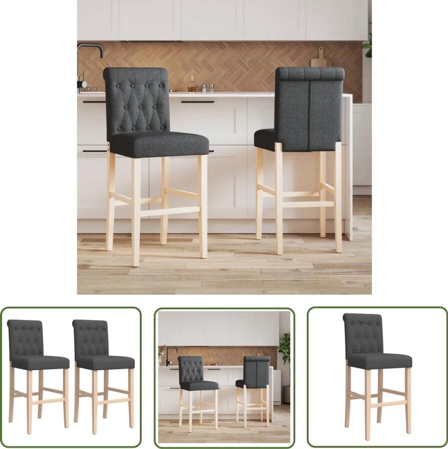 VidaXL Barstoelen 2 stuks Massief rubberhout Grijs Barstooi Barkrukken Eetkamerstoelen Design Meubels Donkere Stoffen Houten Stoelen Ruime Zithoek