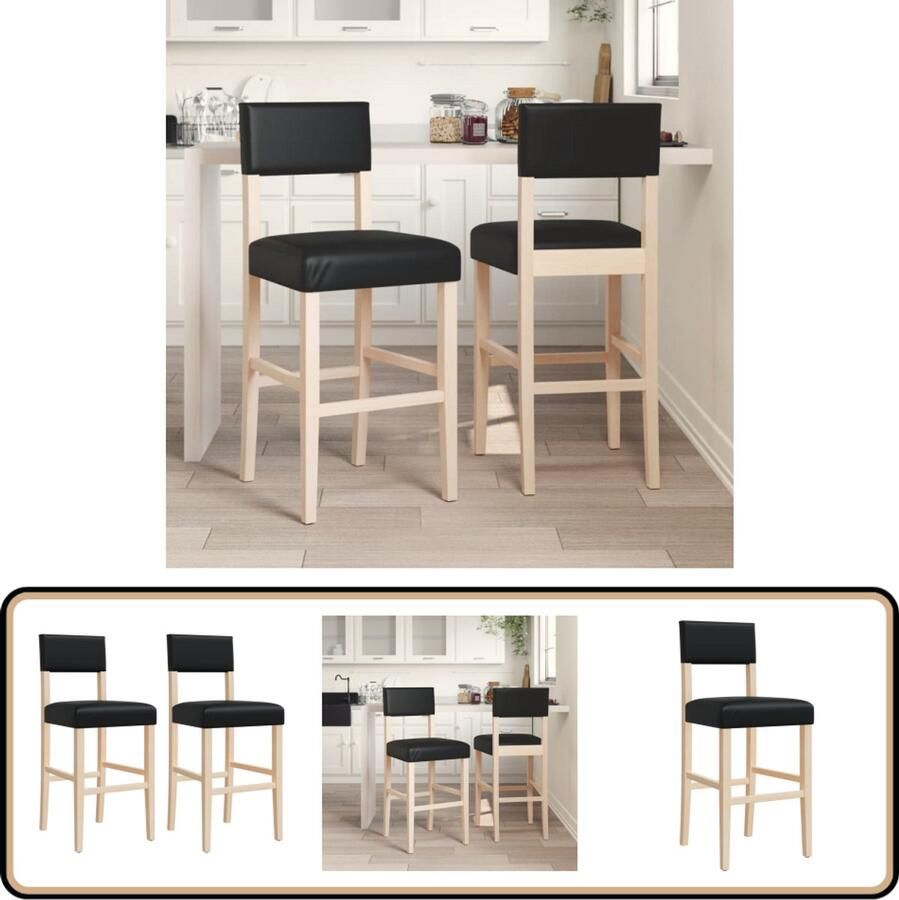 VidaXL Barstoelen 2 stuks Massief Rubberhout Zwart Barstühlen Ontbijtsthoelen Design Meubels Zwarte Stoelen Moderne Stoelen Houten Stoelen Kunstleder