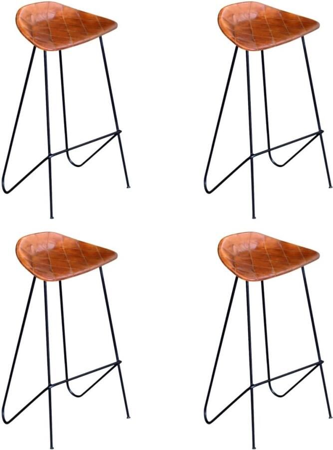 VidaXL Barstoelen 4 st echt leer bruin Barstoel Barstoelen Barkruk Barkrukken - Foto 2