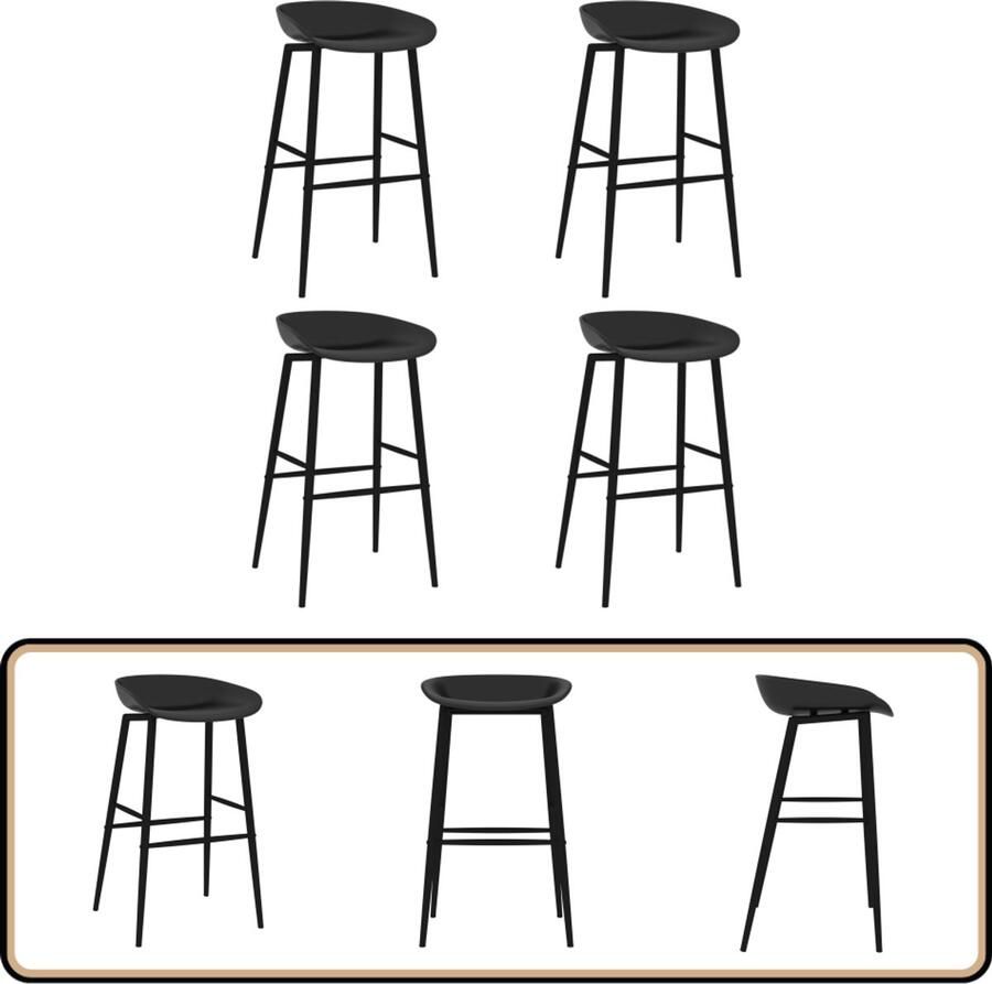 VidaXL Barstoelen 4 stuks Zwart Modern design Barstooi Zwarte Barstool Eetkamerstoel Design Barkruk Kunststoffen Stoel