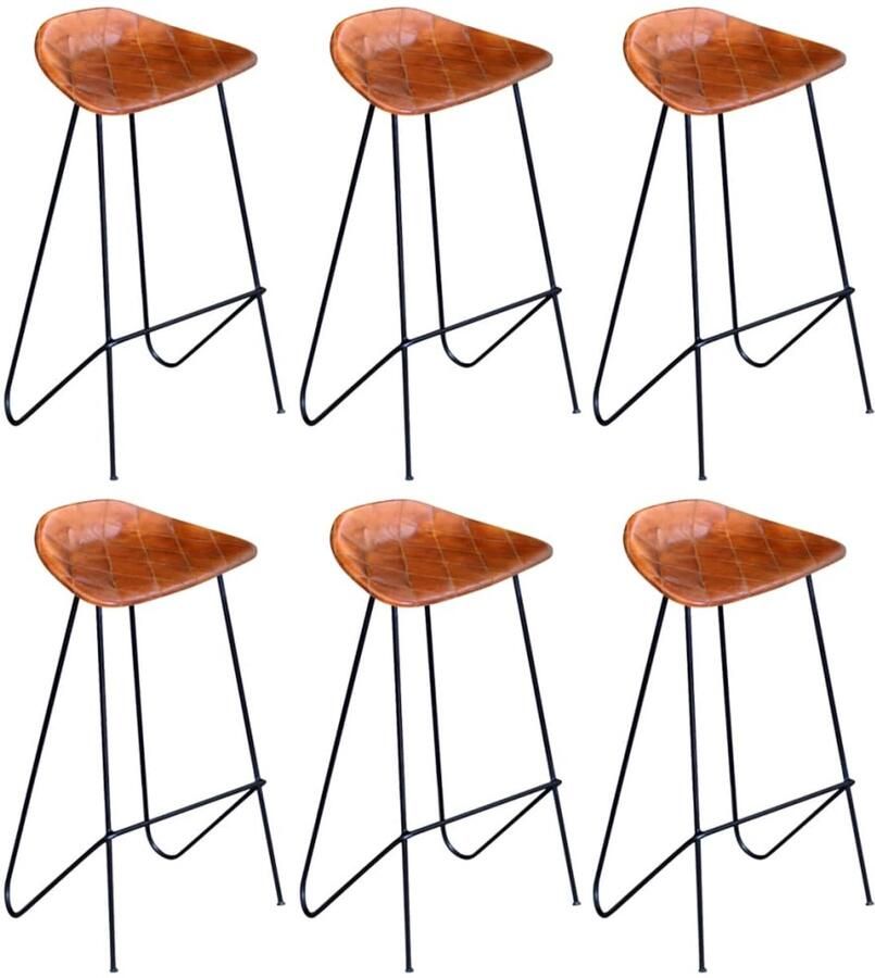 VidaXL Barstoelen 6 st echt leer bruin Barstoel Barstoelen Barkruk Barkrukken - Foto 2