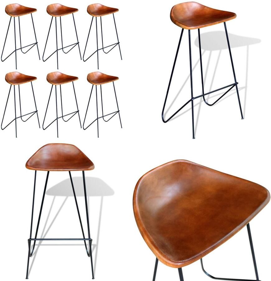 VidaXL Barstoelen 6 st echt leer bruin Barstoel Barstoelen Barkruk Barkrukken