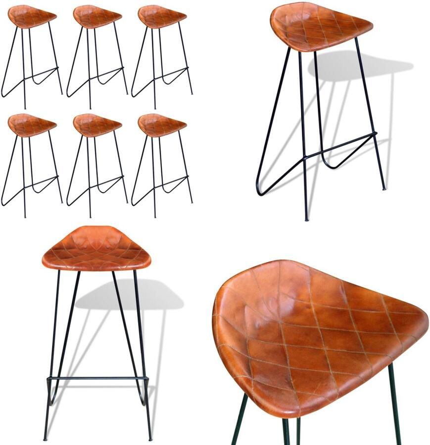 VidaXL Barstoelen 6 st echt leer bruin Barstoel Barstoelen Barkruk Barkrukken