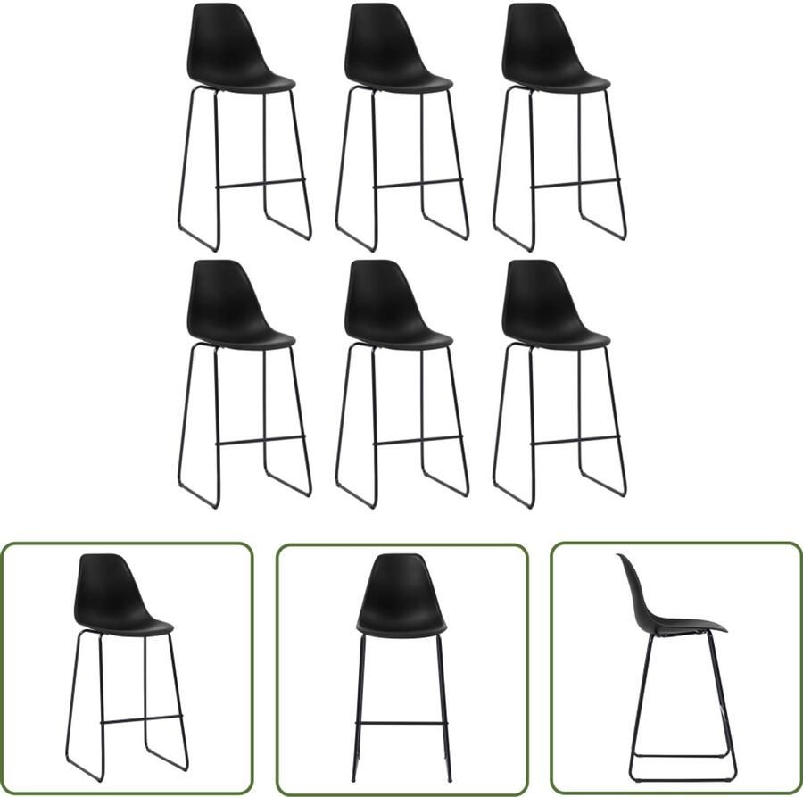 VidaXL Barstoelen 6 stuks Kunststof Zwart Barstoelen Barkrukken Zwarte Barstoelen Eetkamerstoelen Set Barstoelen
