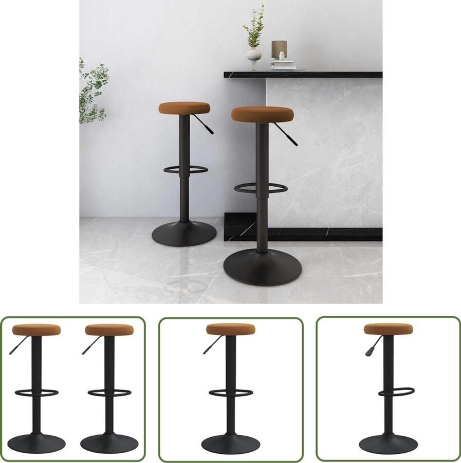 The Living Store Barkrukken 2 st fluweel bruin Barkrukken Barstoelen Fluweel Stoel Bruine Stoel Design Stoel