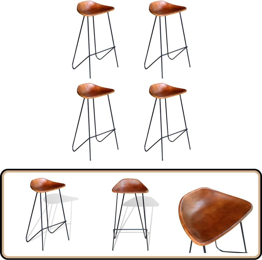 VidaXL Barstoelen Echt Leer 4 stuks Bruin Zwart Industriele Barkrukken Lederen Barkrukken Bruine Barkrukken Set Van 4 Barkrukken Barstoelen Industrieel