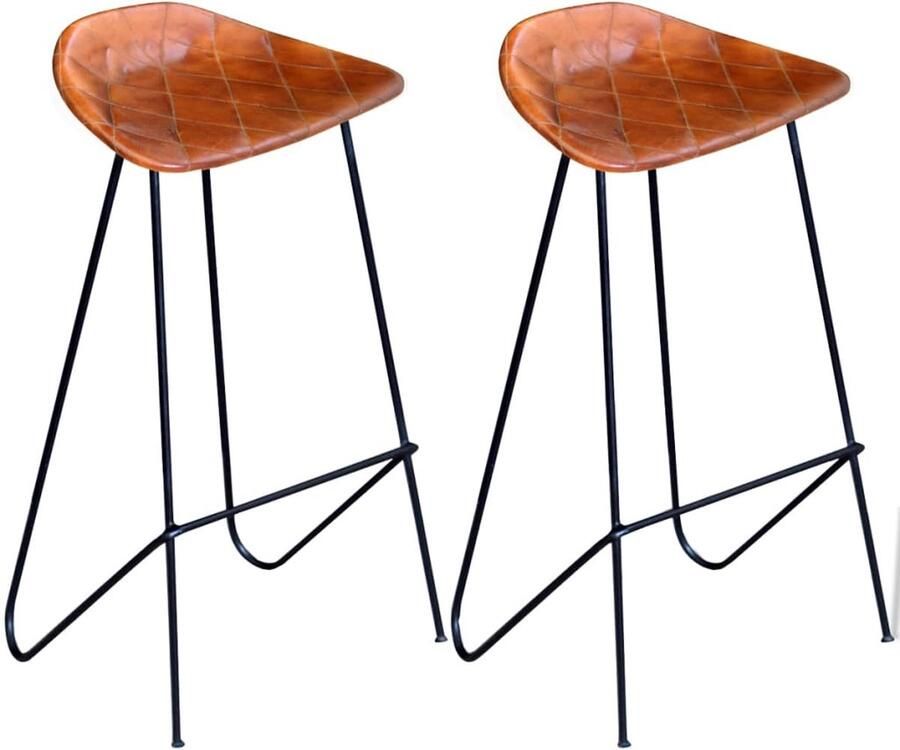 VidaXL Barstoelen Echt Leer Set van 2 Bruin Zwart Barstoel Lederen Barkruk Industrieel Meubilair Bruine Barkruk Zwarte Barkruk Set Van 2 Barkrukken Eetkamerstoelen Woonaccessoires - Foto 2