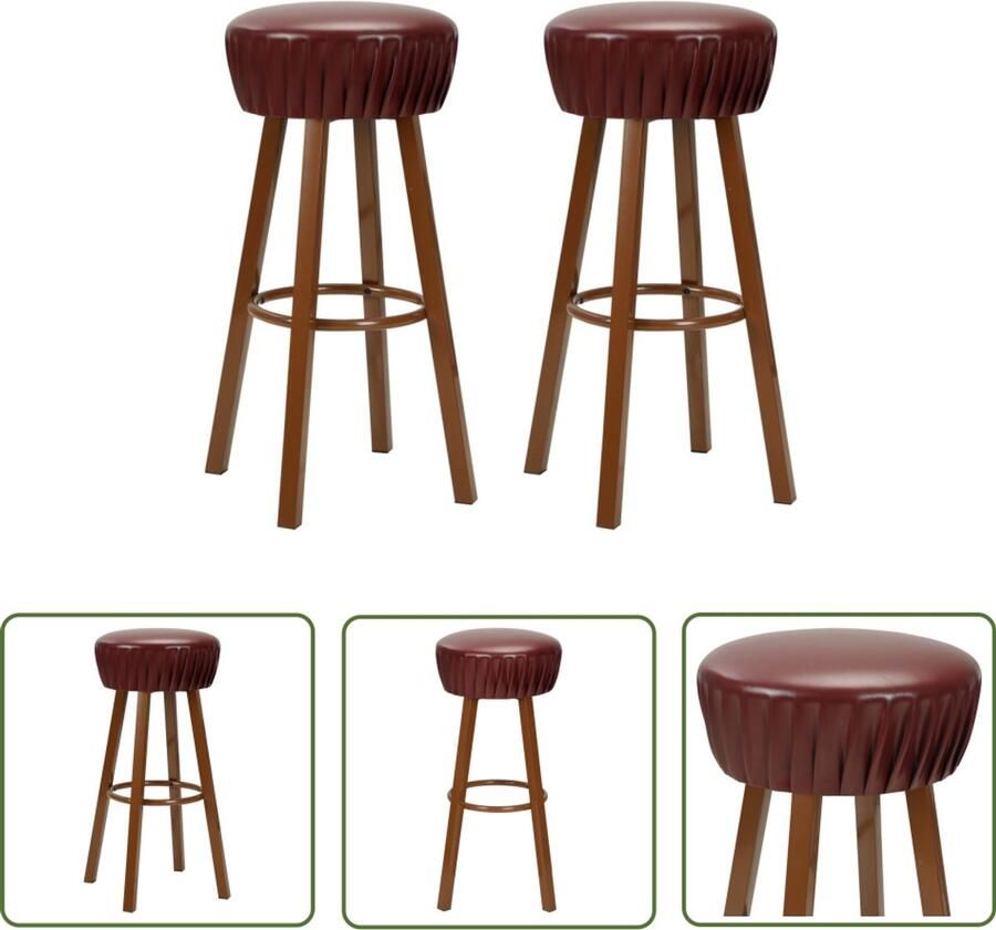 VidaXL Barstoelen Kunstleer Bruin Set van 2 Barstoelen Industrieel Design Bruine Barstoelen Kunstleder Bankjes Retro Meubels Cafe Interieur Bistro Meubilair Eetkamerstoelen