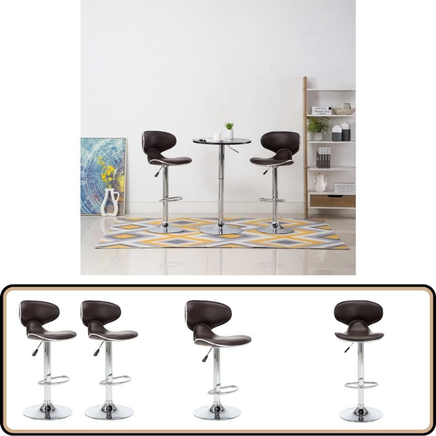 VidaXL Barstoelen Kunstleer Bruin Set van 2 Barstoollook Keukenstoel Bruine Barkruk Kunstleder Bank Ergonomische Barkruk Hoge Barkruk Instelbare Barkruk Draaibare Barkruk