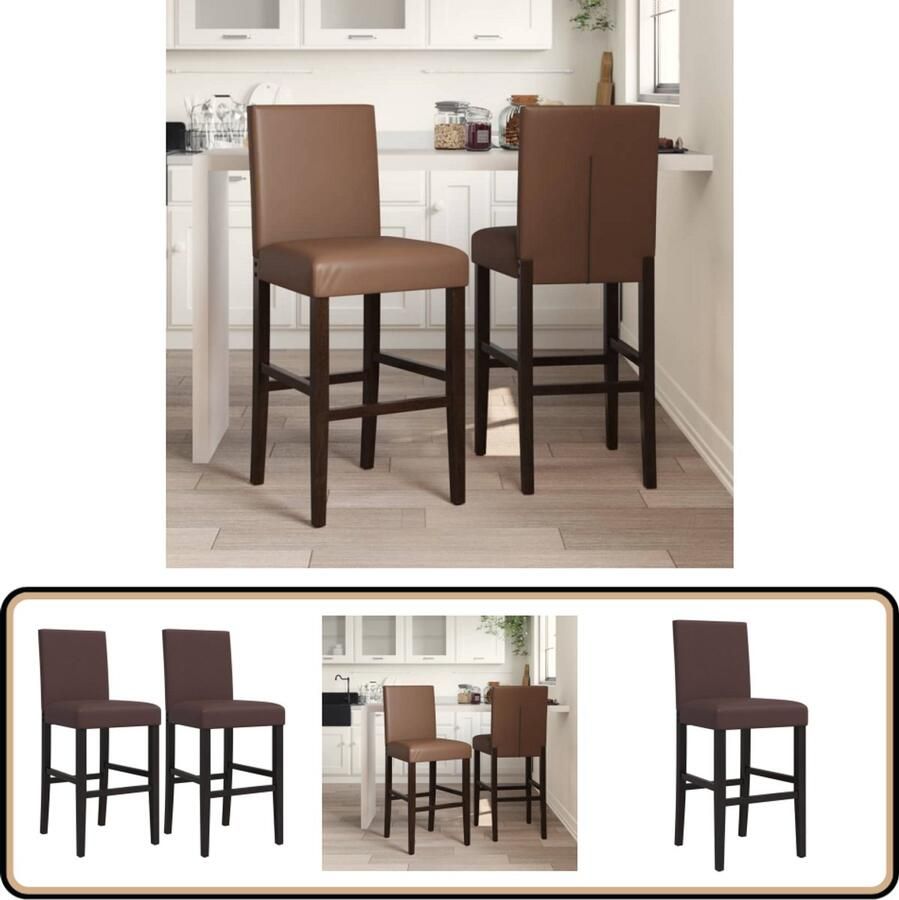 VidaXL Barstoelen Massief rubberhout Set van 2 Barstooll Barkruk Ontbijtsthool Keukenstoel Eetkamerstoel