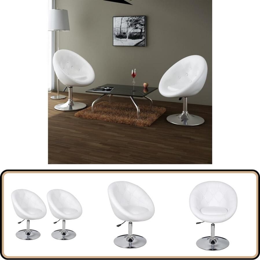 VidaXL Barstoelen Set van 2 Kunstleer Wit Loungestool Barkruk Lounge Stoel Eetkamerstoel Keukenstoel