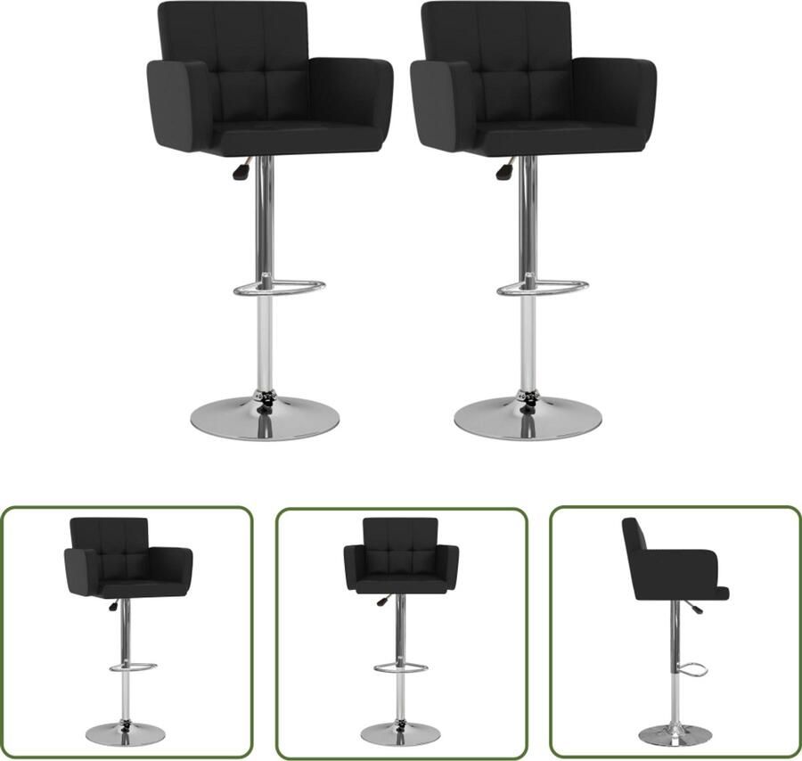 VidaXL Barstoelen Set van 2 Kunstleer Zwart Barstoel Barkruk Keukenstoel Eetkamerstoel Design Stoel Zwarte Stoel Kunstleder Stoel Hoge Stoel Adjustable Height Chair Lounge Stoel Salon Stoel