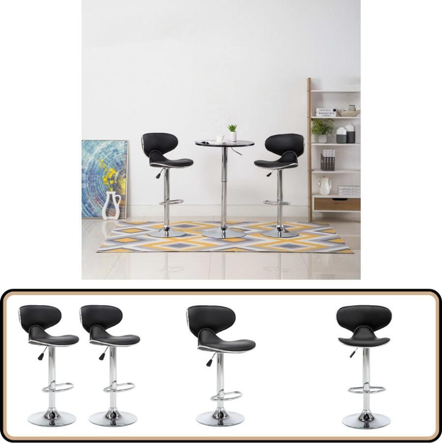 VidaXL Barstoelen Set van 2 Kunstleer Zwart Barstooll Keukenstoel Eetkamerstoel Zwarte Barkruk Kunstleder Bank