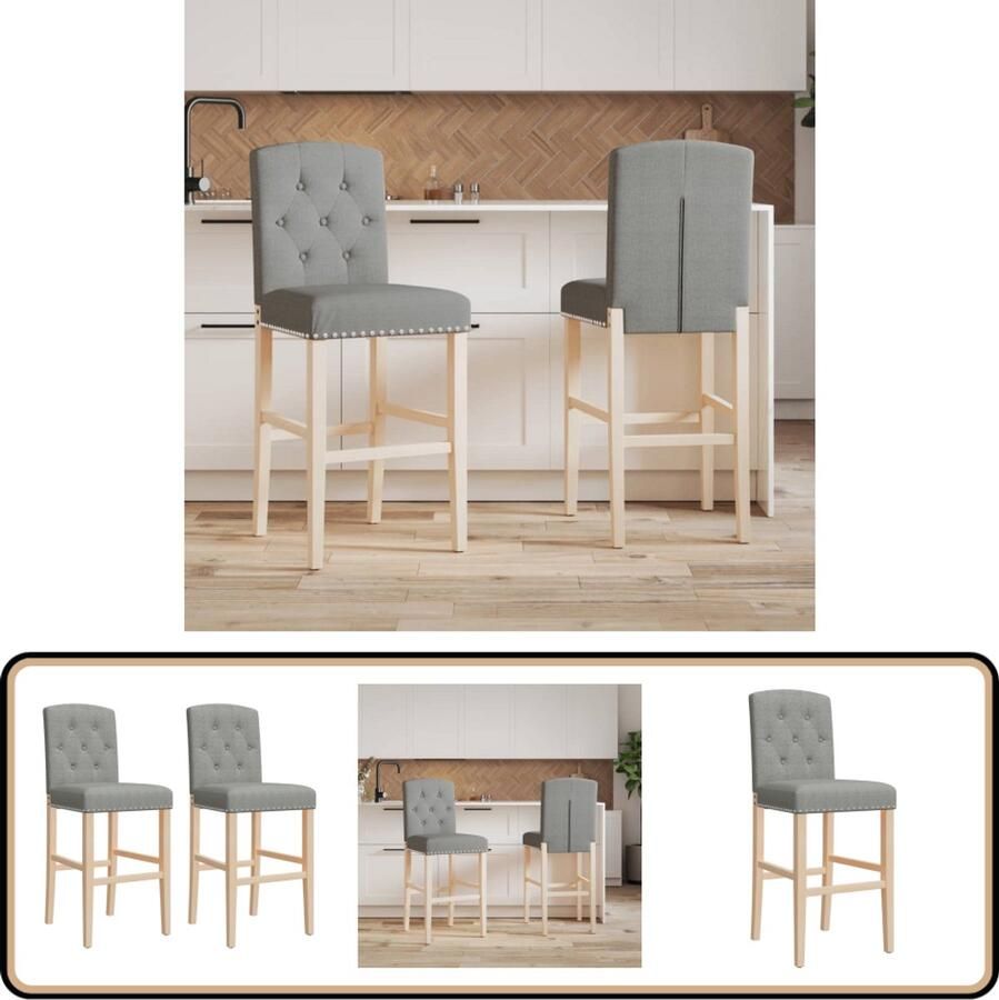 VidaXL Barstoelen Set van 2 Lichtgrijs Hout & Stof Barstooi Barkruk Keukenkasten Eetkamerstoelen Design Meubels