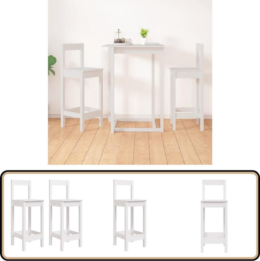 VidaXL Barstoelen Set van 2 Massief Grenenhout Wit Barstoelen Barkrukken Houten Meubels Design Meubilair Witte Meubels Keukenkasten Eetkamermeubelen Livingroom Furniture