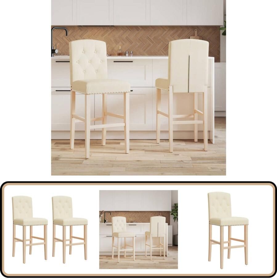 VidaXL Barstoelen Set van 2 Massief hout en stof Barkrukken Krukken Barstoelen Design Meubels Eetkamerstoelen