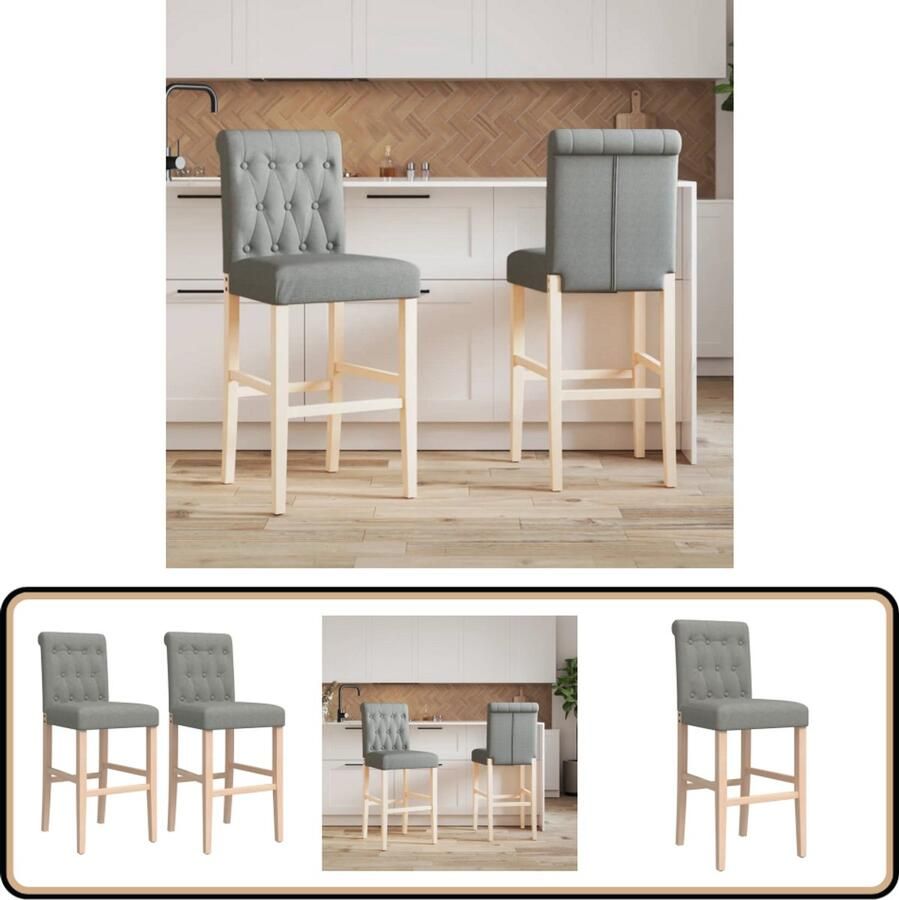 VidaXL Barstoelen Set van 2 Massief rubberhout Barkrukken Barstoelen Keukenstoelen Eetkamerstoelen Design Meubels