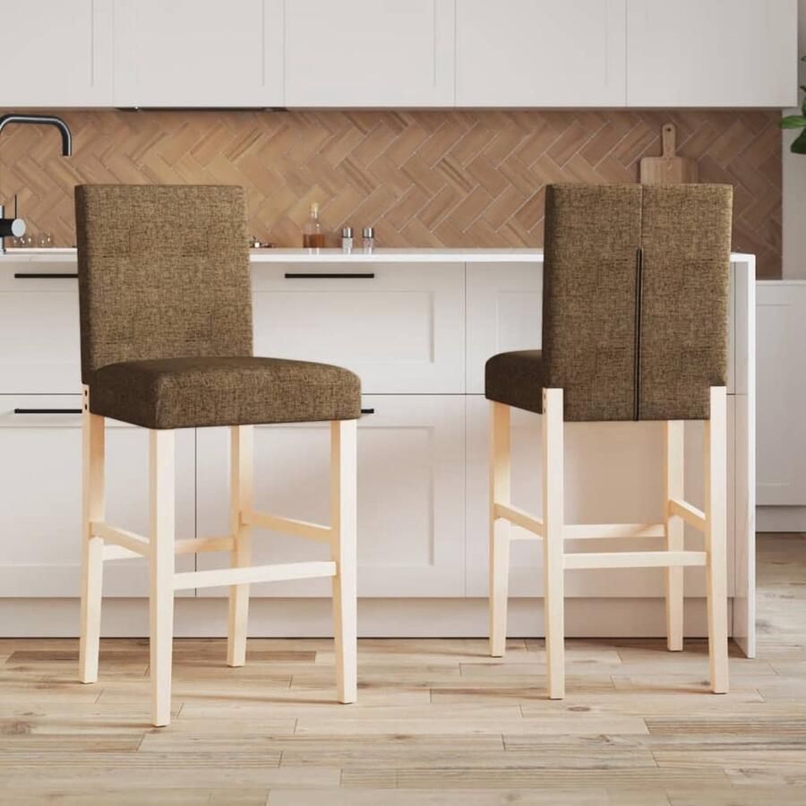 VidaXL Barstoelen Set van 2 Taupe en Hout Barkrukken Barstoelen Houten Barkrukken Barstoelen Taupe Design Barkrukken Eetkamerstoelen Keukenstoelen - Foto 2