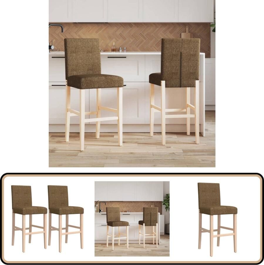 VidaXL Barstoelen Set van 2 Taupe en Hout Barkrukken Barstoelen Houten Barkrukken Barstoelen Taupe Design Barkrukken Eetkamerstoelen Keukenstoelen