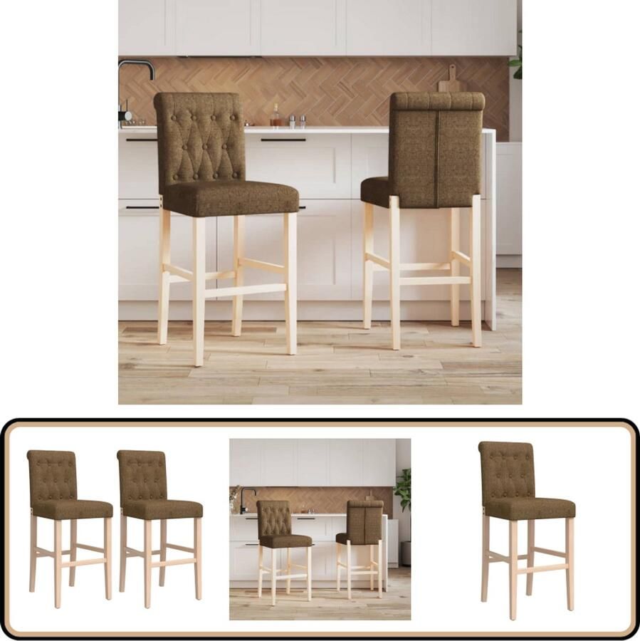 VidaXL Barstoelen Set van 2 Taupe Massief Hout Barstoelen Ontbijtsthoelen Krukken Houten Stoelen Taupestoelen Lounge Stoelen Eetkamerstoelen
